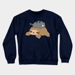 Sloth and Blue Tabby Cat Crewneck Sweatshirt